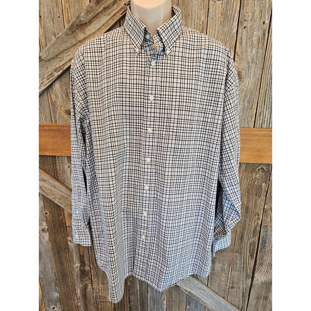Jos A Bank classic fit long sleeve button up EUC size XL Blue black white plaid
